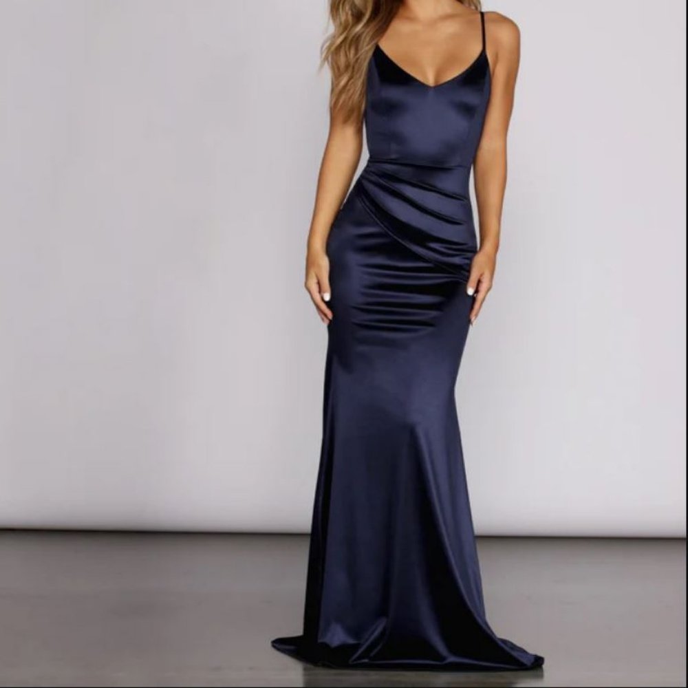 Blue Satin Formal Gown Size 4